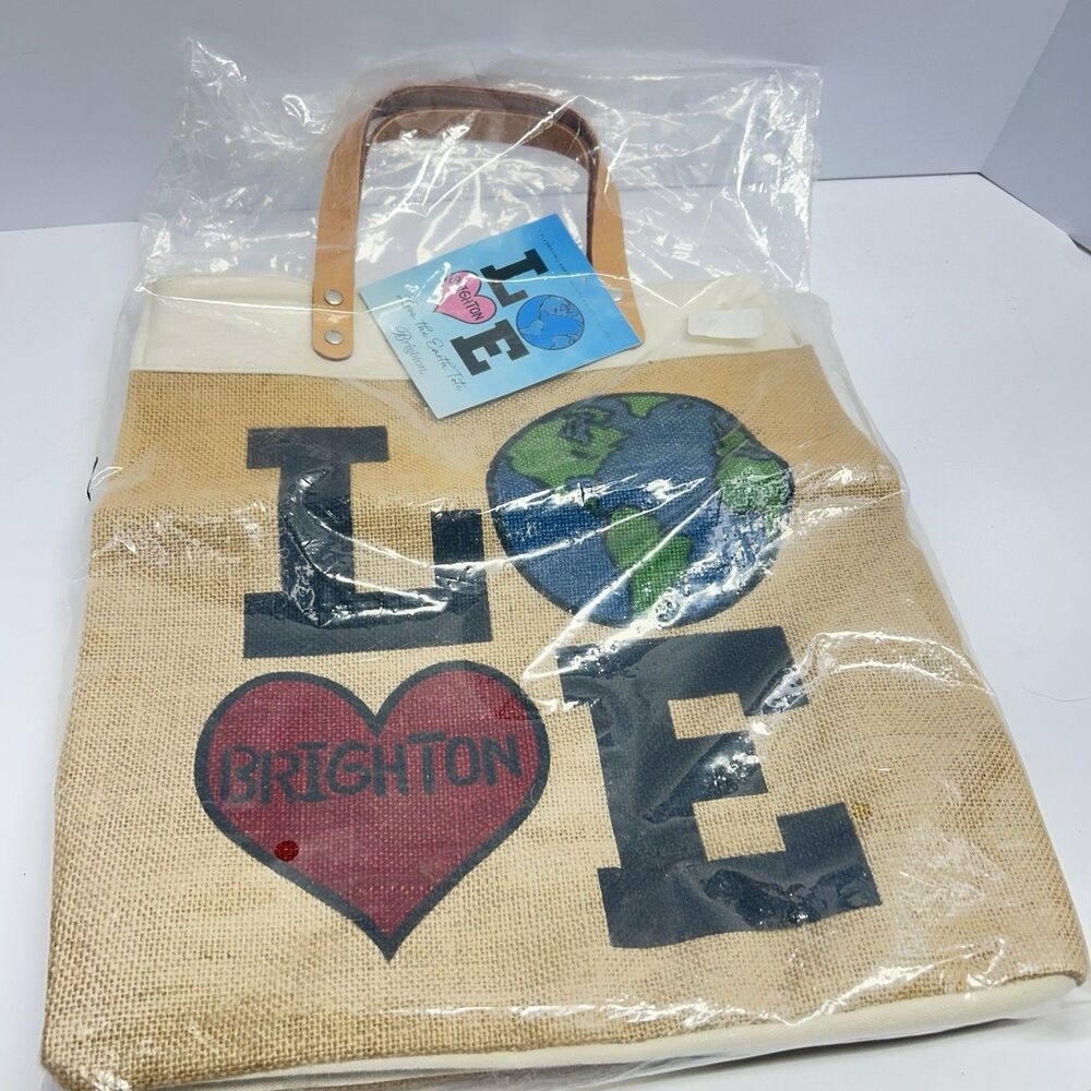 NWT Brighton Limited Edition Love The Earth Jute Tote Bag Leather Handles New